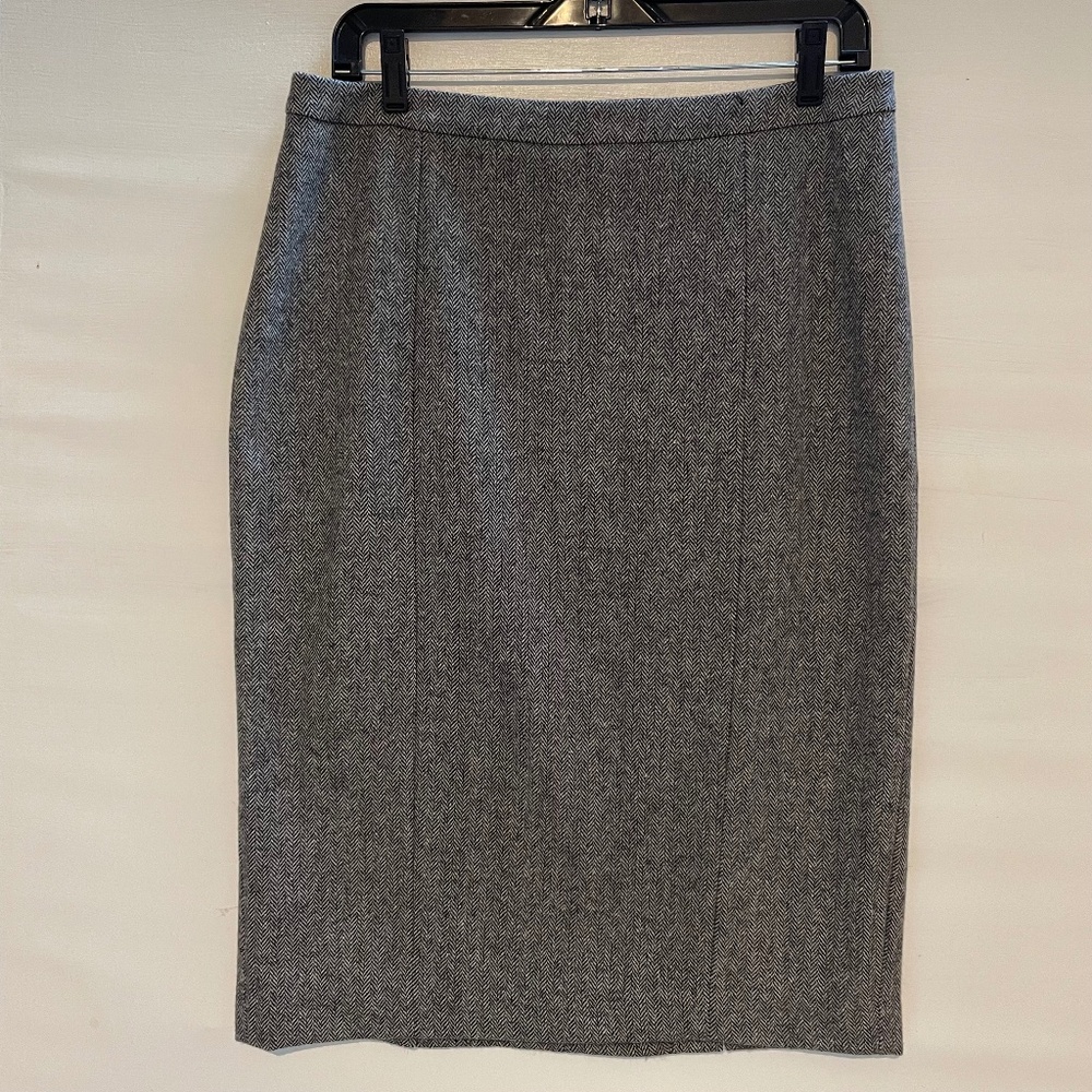 Pink Tartan Herringbone Tweed Wool Blend Pencil Skirt Sz 8 Double Slit Office